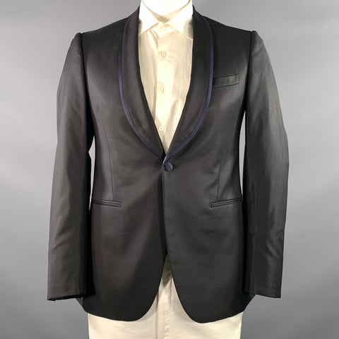 FENDI Chest Size 40 Black Navy Solid Wool Shawl Collar Sport Coat