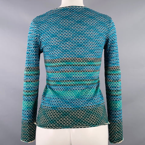 M MISSONI Size 4 Blue Green Merino Wool Blend V-Neck Pullover