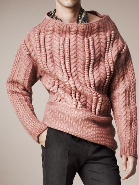 BURBERRY PRORSUM Resort 2013 Size XL Rose Cable Knit Wool Sweater