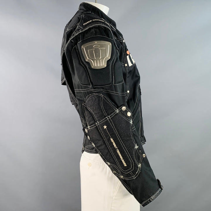 ICON Size L TiMAX Black Silver Nylon Motorcycle Jacket