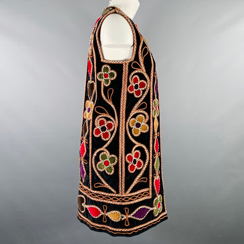 CHRISTIAN DIOR Size 6 Black Multi Color Velvet Embroidered Vest