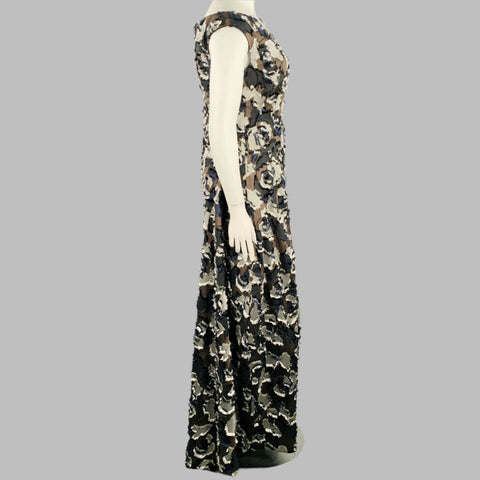 TALBOT RUNHOF Size 12 Brown White Polyester Patchwork Long Evening Gown