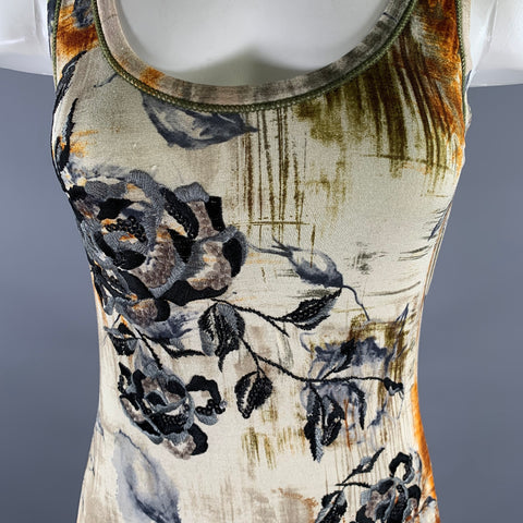 FUZZI Size S Tan Rust Viscose Blend Floral Maxi Long Dress
