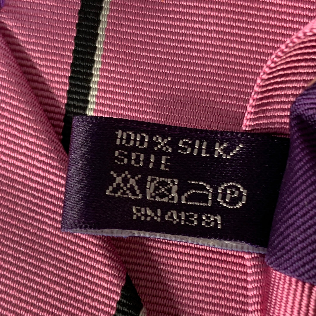 RALPH LAUREN Pink Black Diagonal Stripe Silk Twill Tie