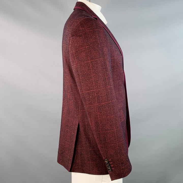 ETRO Size 42 Red Black Glenplaid Wool Contrast Trim Notch Lapel Sport Coat