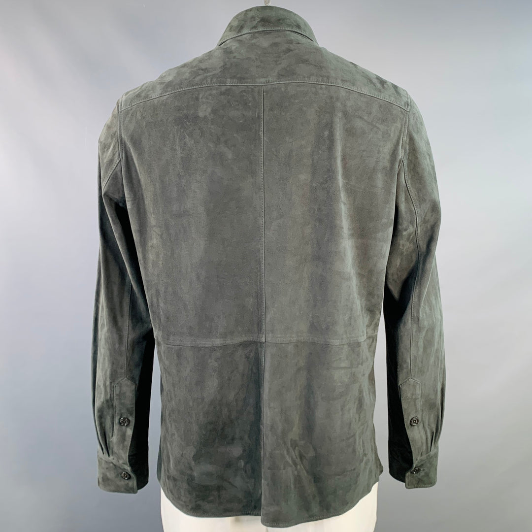 RALPH LAUREN Size L Grey Suede Two Pockets Long Sleeve Shirt