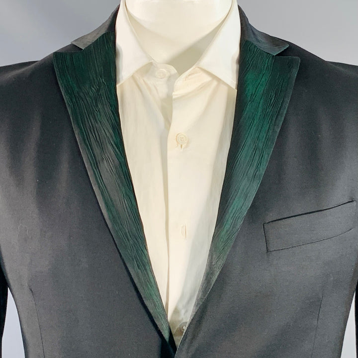 ROMEO GIGLI Size 42 Black Green Contrast Trim Virgin Wool Sport Coat