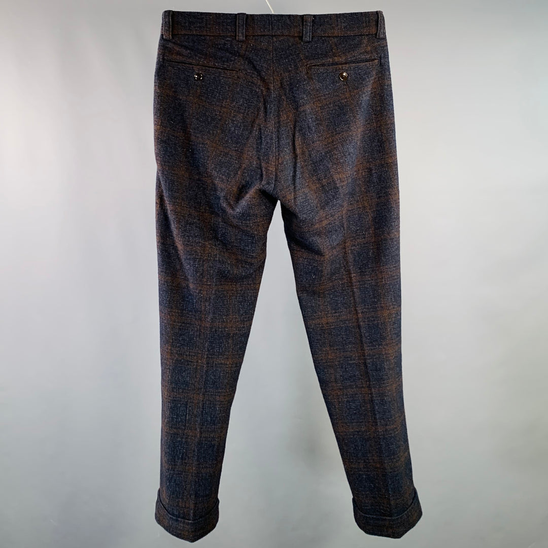 TS (S) Size 30 Navy Brown Plaid Wool Blend Cuffed Button Fly Dress Pants