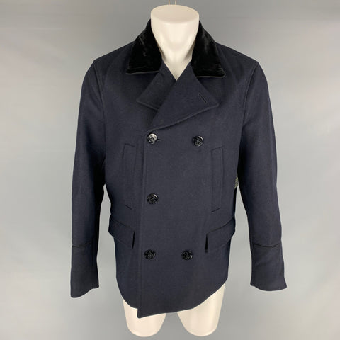 THE KOOPLES Size 40 Navy Solid Wool Blend Peacoat Coat