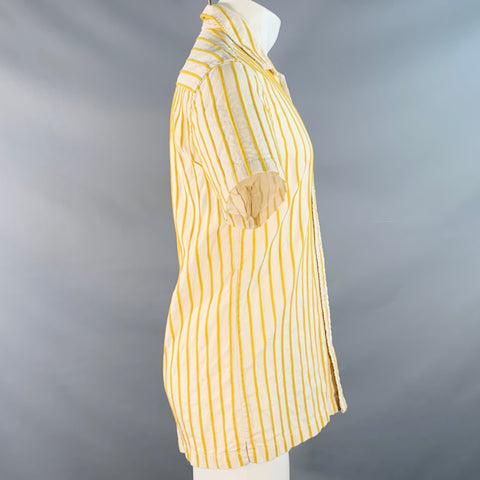 SCOTCH AND SODA Size M Yellow Cream Stripe Cotton Linen Relaxed Short Sleeve Shirt