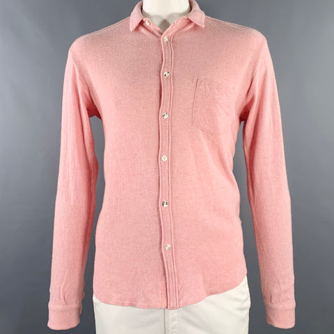 KAPITAL Size XL Pink Heather Textured Wool Button Up Long Sleeve Shirt