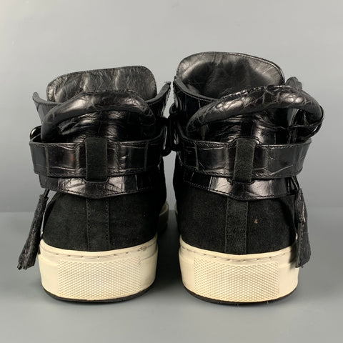 BUSCEMI Size 11 100MM Black Embossed Suede High Top Sneakers