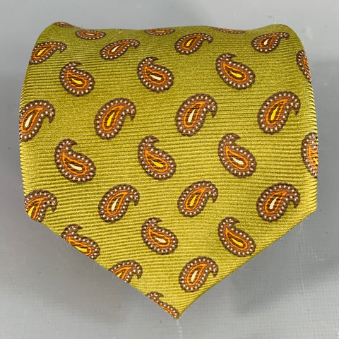 LUCIANO BARBERA Orange Olive Green Paisley Silk Tie