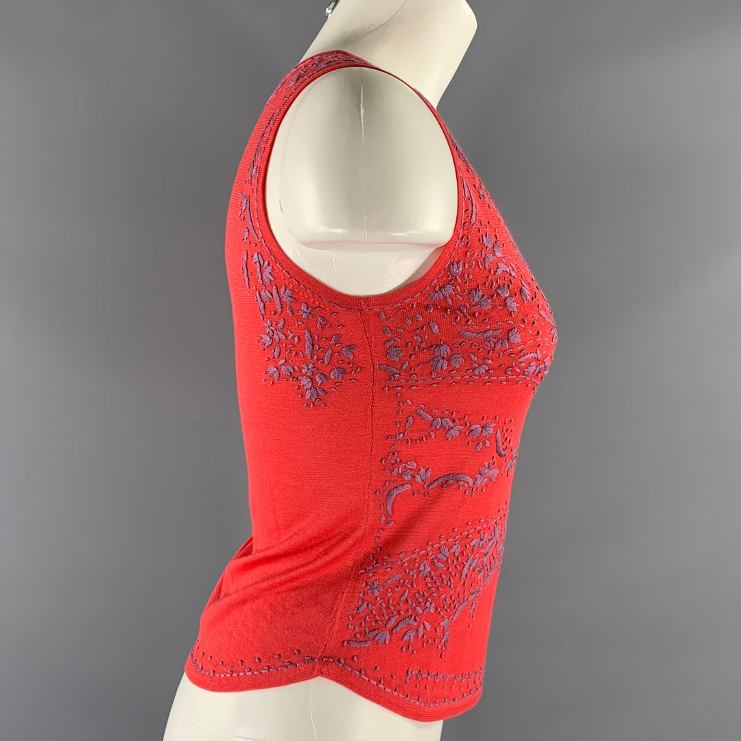 ETRO Size 4 Lavender Coral Silk Embroidered Tank Casual Top