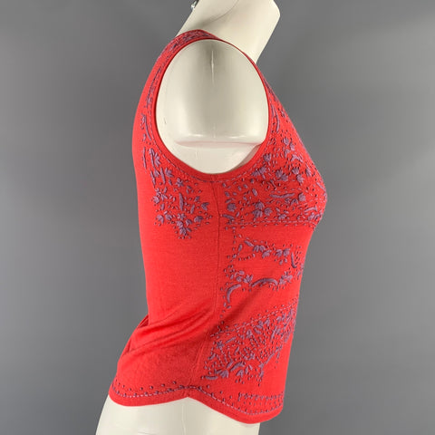 ETRO Size 4 Lavender Coral Silk Embroidered Tank Casual Top