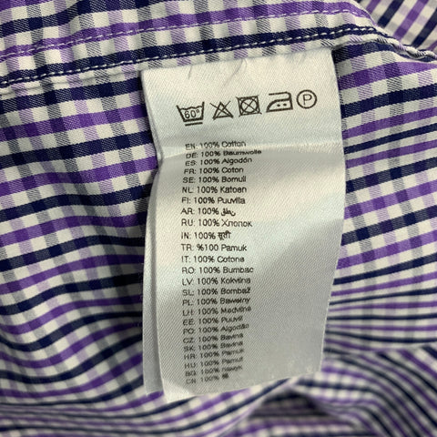 ETON Size 44 Purple Black White Checkered Cotton Slim Fit Long Sleeve Shirt