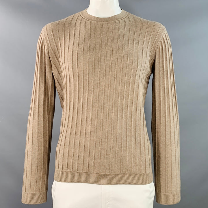GIORGIO ARMANI Size L Beige Textured Stripe Cashmere Silk Crew Neck Sweater