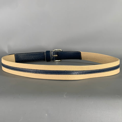PRADA Navy Tan Pebble Grain Leather Belt