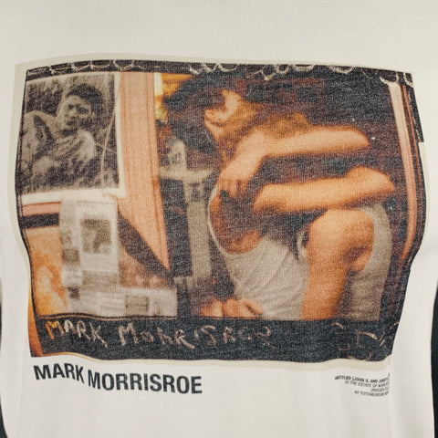 HELMUT LANG Talla S Camiseta blanca con cuello redondo y estampado de Mark Morrisroe