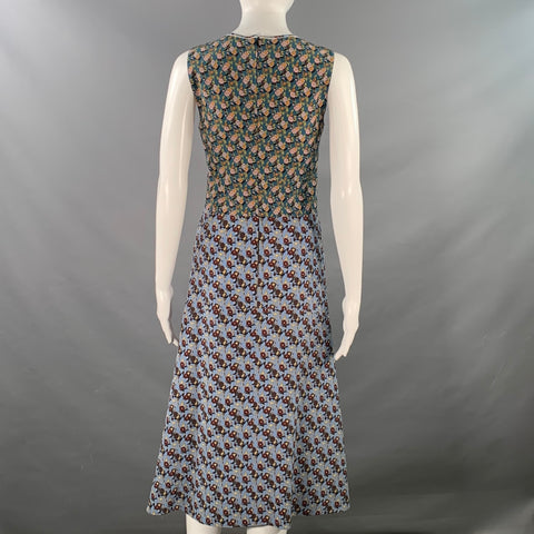 MARNI Size 0 Blue Multi Color Silk Floral Sleeveless Midi Dress