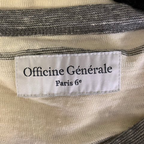 OFFICINE GENERALE Size L Cream Grey Stripe Linen Blend Lightweight Pullover