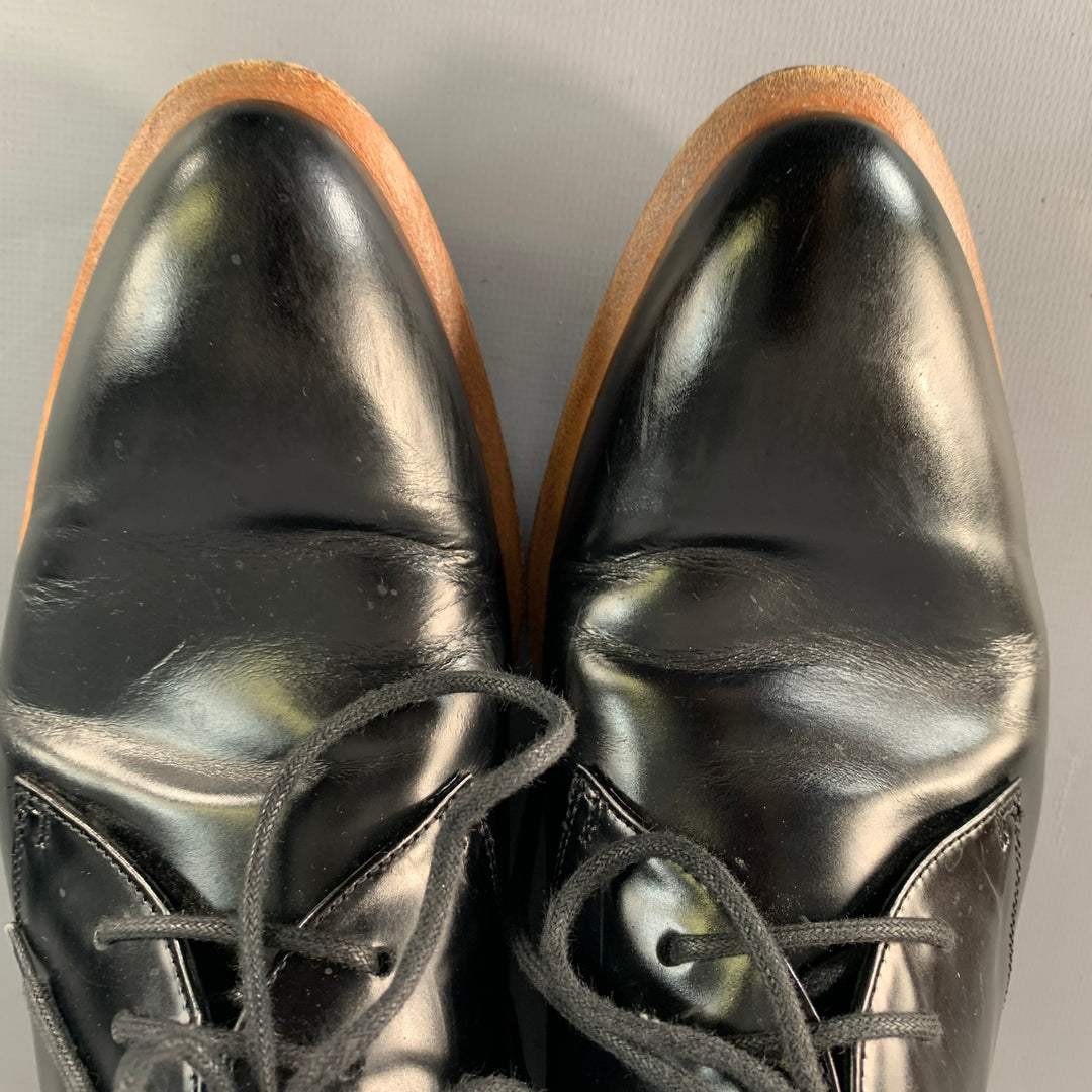 CELINE Size 5.5 Black Brown Leather Derby Almond Toe Lace-Up Shoes