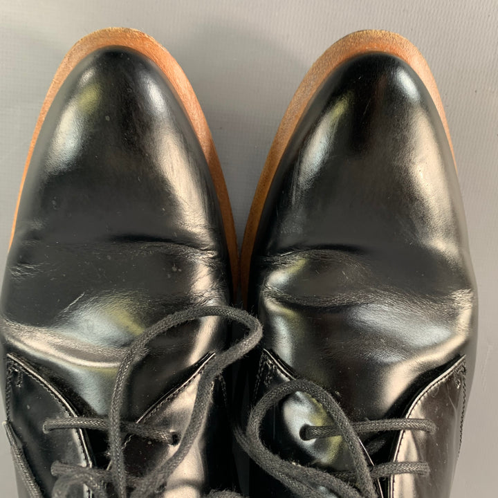 CELINE Size 5.5 Black Brown Leather Derby Almond Toe Lace-Up Shoes