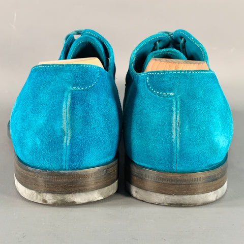 PAUL SMITH Size 9 Aqua Perforated Suede Leather Cap Toe Lace-Up Shoes