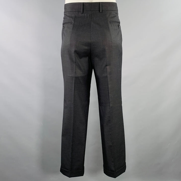 ASTOR & BLACK Size 44 Black Twill Single Breasted Notch Lapel 3 Piece Suit