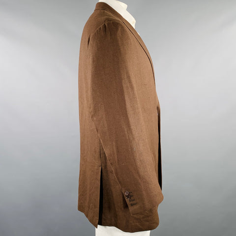 ISAIA Size 48 Brown Twill Linen Blend Notch Lapel Sport Coat