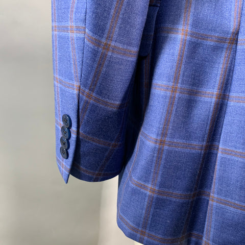 PETER MILLAR Size 44 Regular Blue Brown Checkered Wool Sport Coat