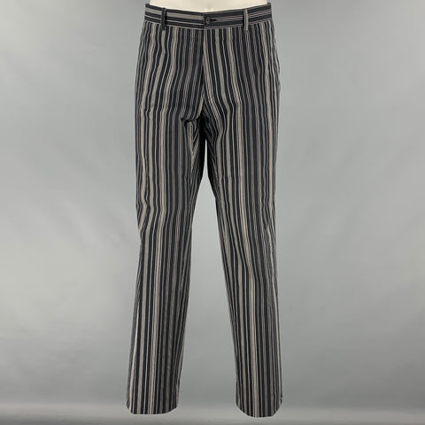 ETRO Size 40 Black White Stripe Cotton Peak Lapel Suit
