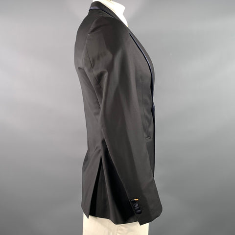 FENDI Chest Size 40 Black Navy Solid Wool Shawl Collar Sport Coat
