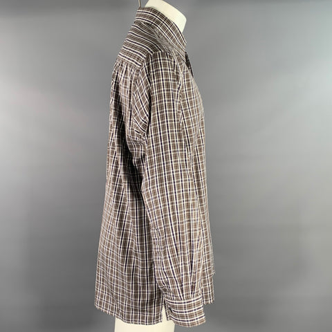 Chemise à manches longues en coton à carreaux marron, noir et blanc ERMENEGILDO ZEGNA Taille L