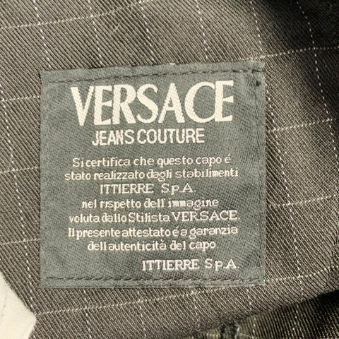 VERSACE JEANS Size 24 Black Grey Wool Blend Windowpane A-Line Mini Skirt