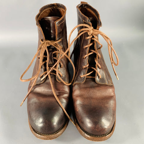 OFFICINE CREATIVE Size 8 Thubble Devil Bootie Brown Leather Lace-Up Boots