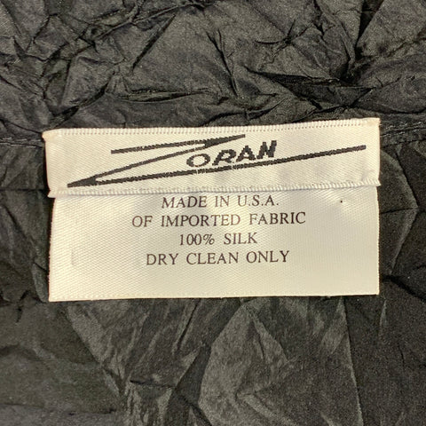 ZORAN Size L Black Silk Wrinkled Open Front Jacket Blazer