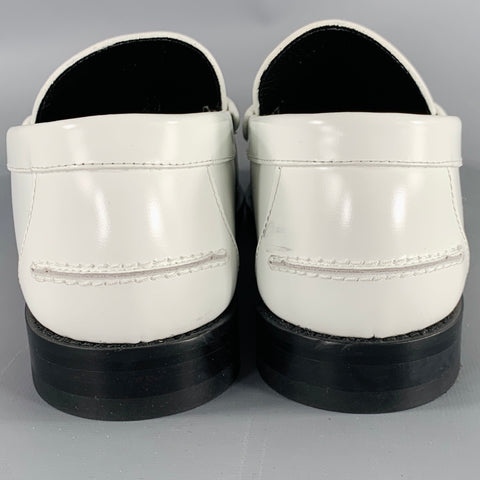VERSACE Size 9 White Gold Leather Logo Moccasin Flats