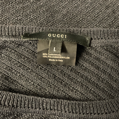 GUCCI Size L Black Diagonal Stripe Wool Blend Sheer Pullover