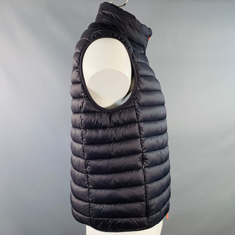 SAVE THE DUCK Size L Navy Quilted Nylon Zip Up Vest