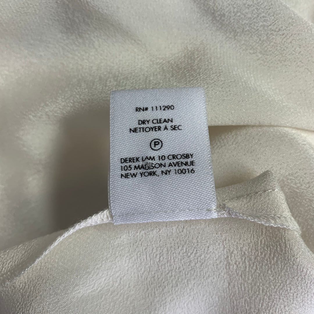 DEREK LAM Size 6 White Black Silk Polka Dot Collarless Blouse