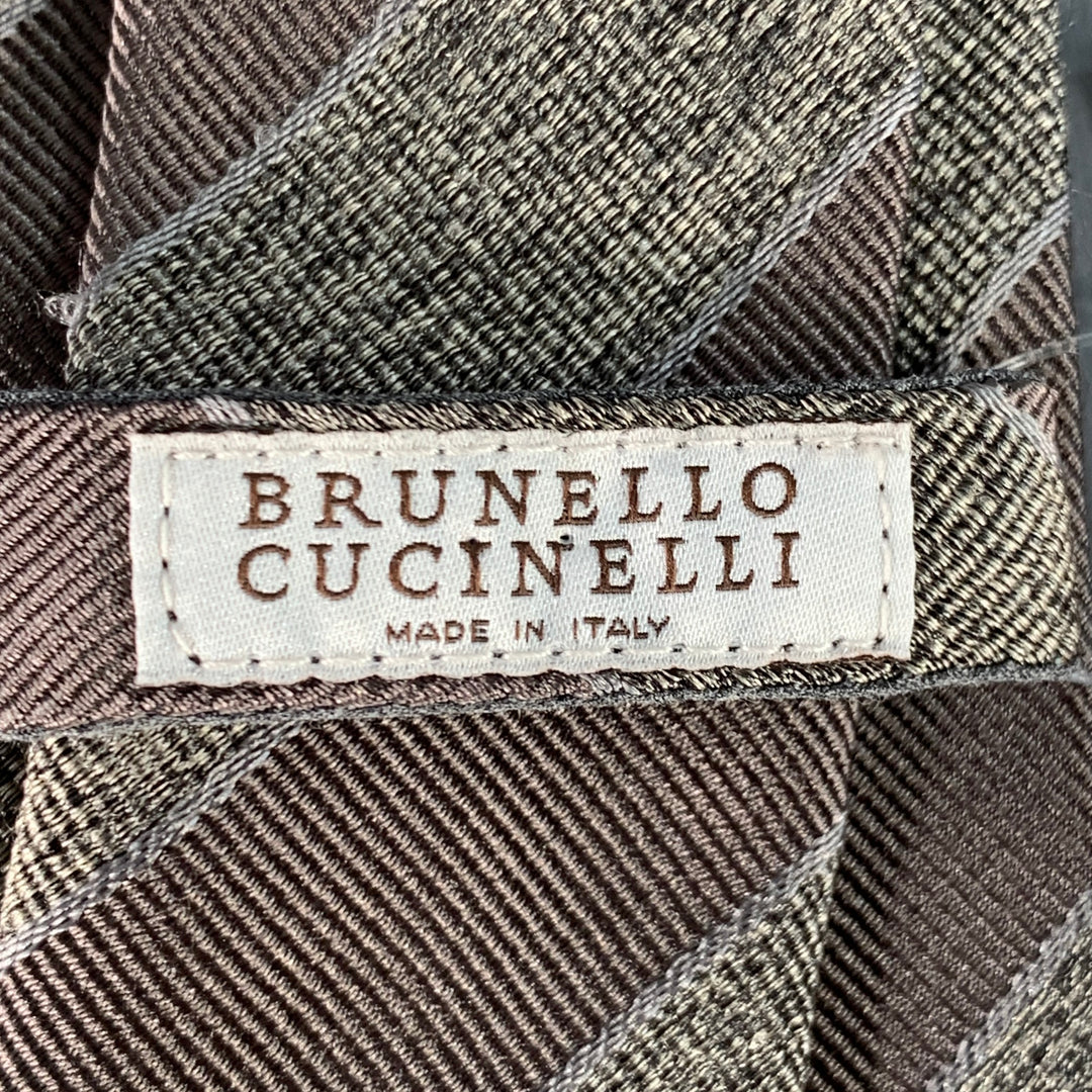 BRUNELLO CUCINELLI Grey Silver Diagonal Stripe Skinny Tie