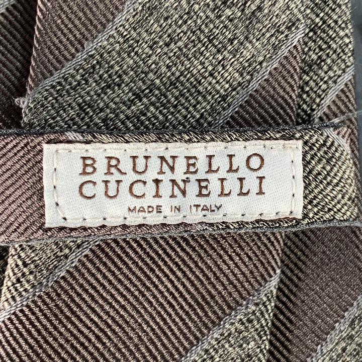 BRUNELLO CUCINELLI Grey Silver Diagonal Stripe Skinny Tie