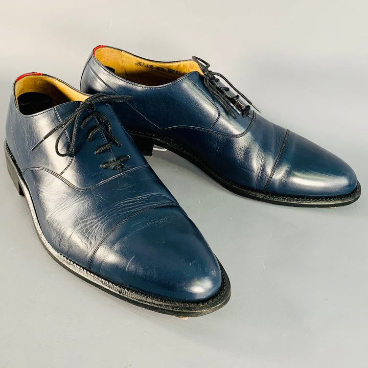 BALLY Size 10 Navy Leather Oxford Lace-Up Shoes