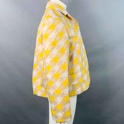 MARNI Size 10 Yellow Beige Polyester Houndstooth Hidden Buttons Jacket Blazer