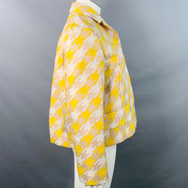 MARNI Size 10 Yellow Beige Polyester Houndstooth Hidden Buttons Jacket Blazer