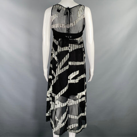 MARC JACOBS Size 0 Black Silver Silk Blend Jacquard Sleeveless Dress