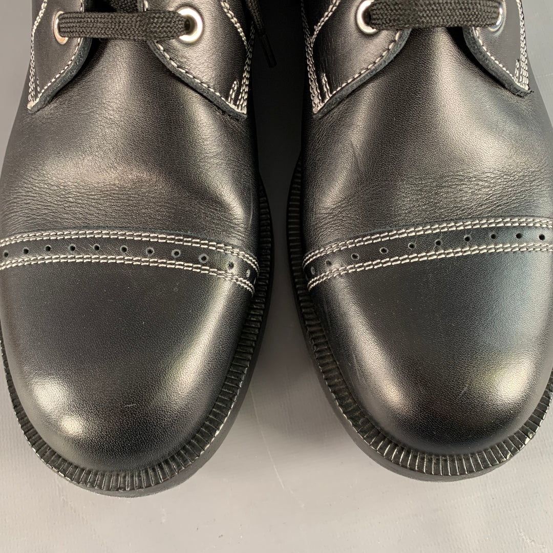 LOEWE FW17 Size 12 Black White Contrast Stitch Leather Military Boots