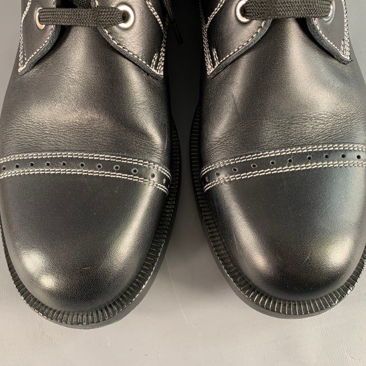 LOEWE FW17 Size 12 Black White Contrast Stitch Leather Military Boots