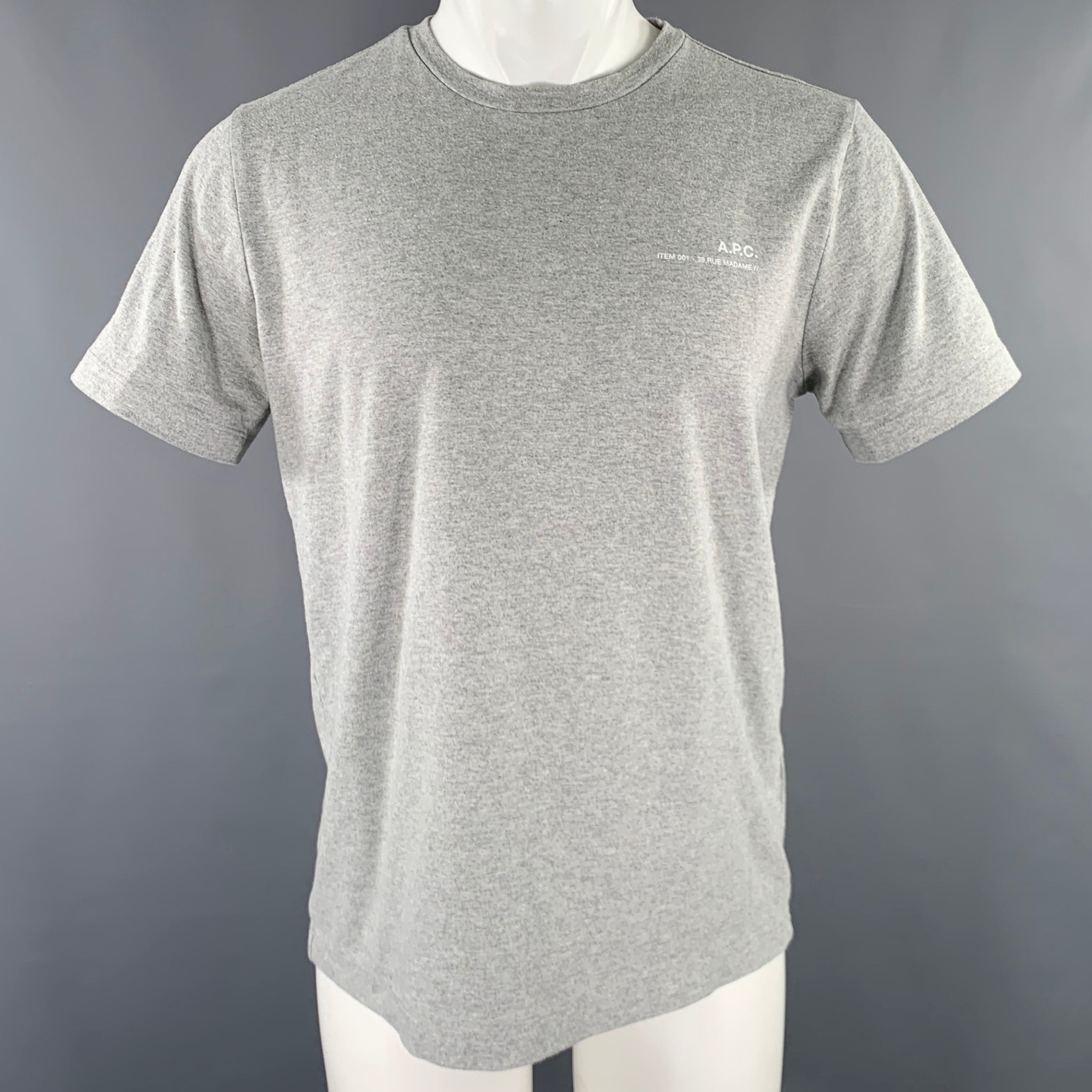 A.P.C. Size M Grey White Cotton Crew Neck T-shirt